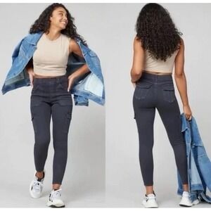 SPANX Cargo Pants  1X Gray Pull On‎ Skinny Ankle Twill Stretch Pockets